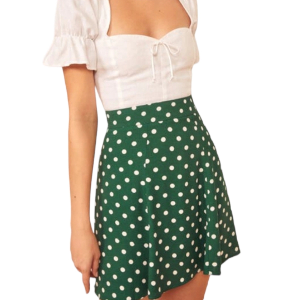 Reformation Flounce mini skirt in pinesol